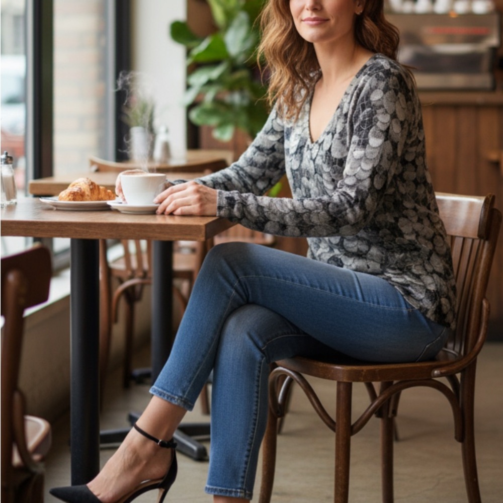 Neiman Marcus Gray V-Neck Sweater